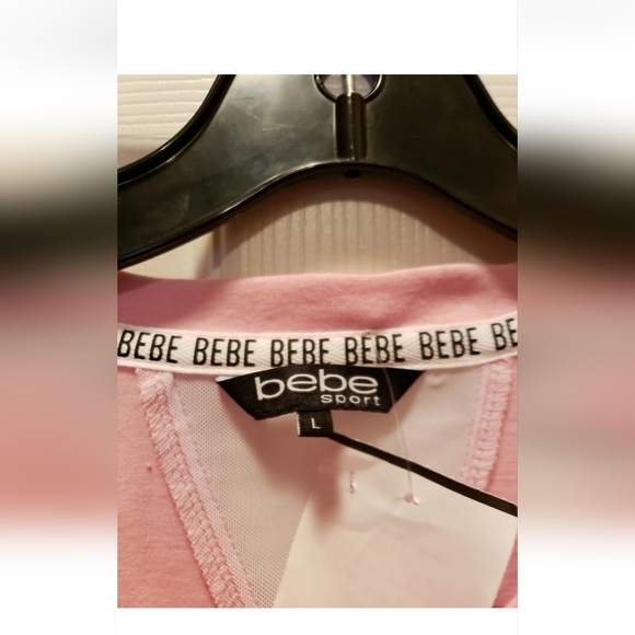 Bebe Sport Top Large PEONY Long Sleeve Sheer White Stripe On Arm Sequins… - Picture 5 of 9